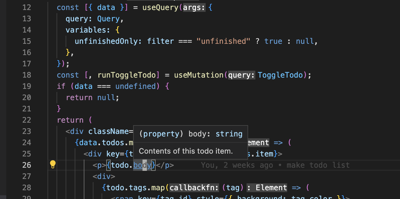 Screenshot of VSCode's hover tooltip showing a description of a field along with its type.